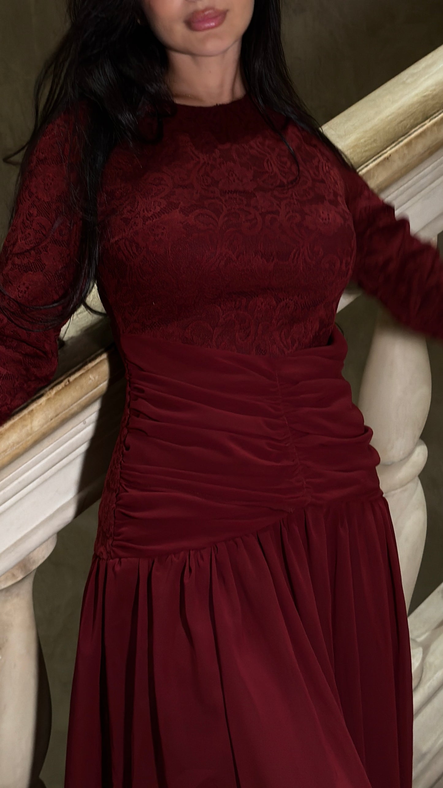 Selene Lace Dress (Maroon)