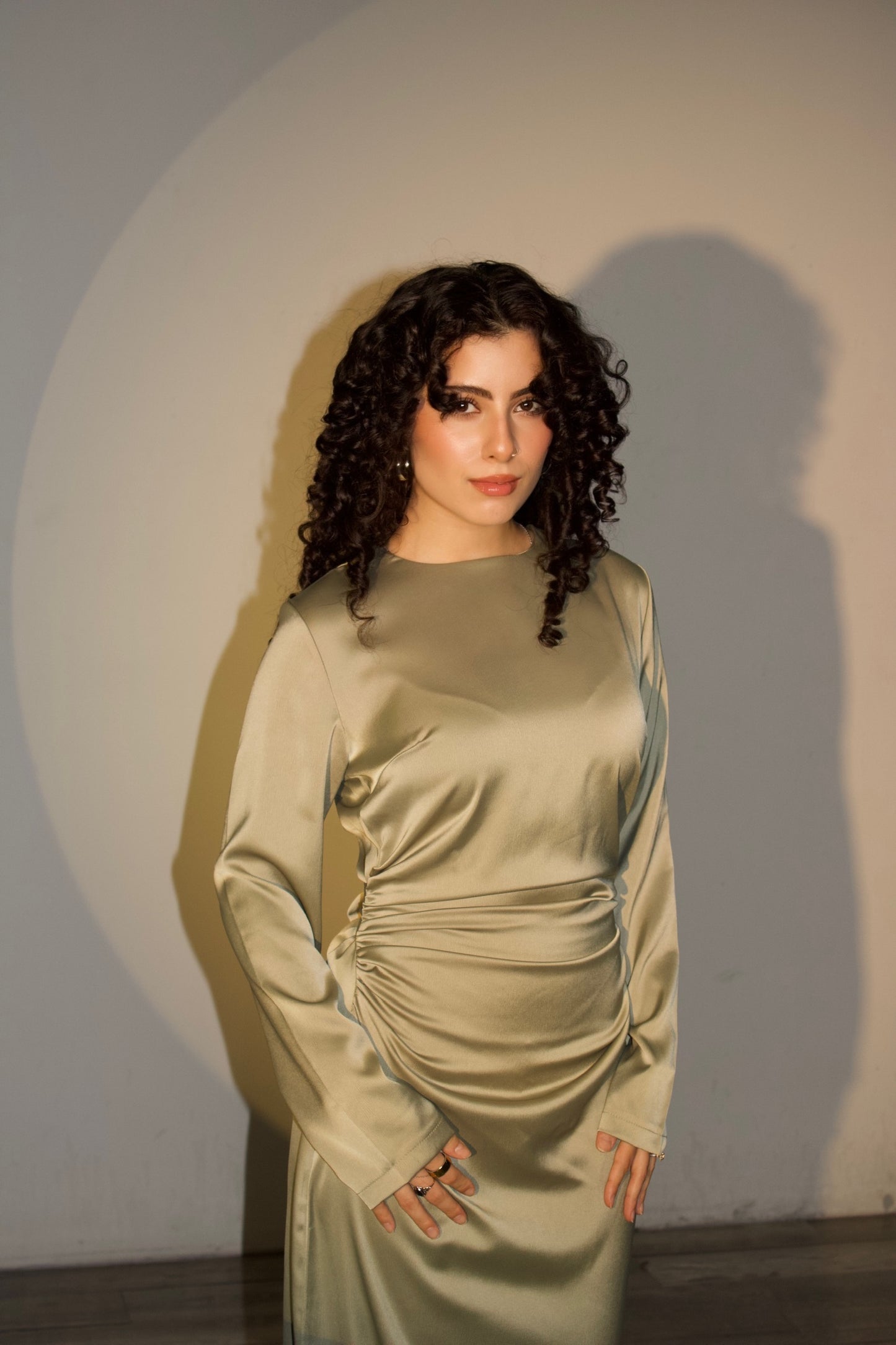 Amira Satin Dress – Sage Green