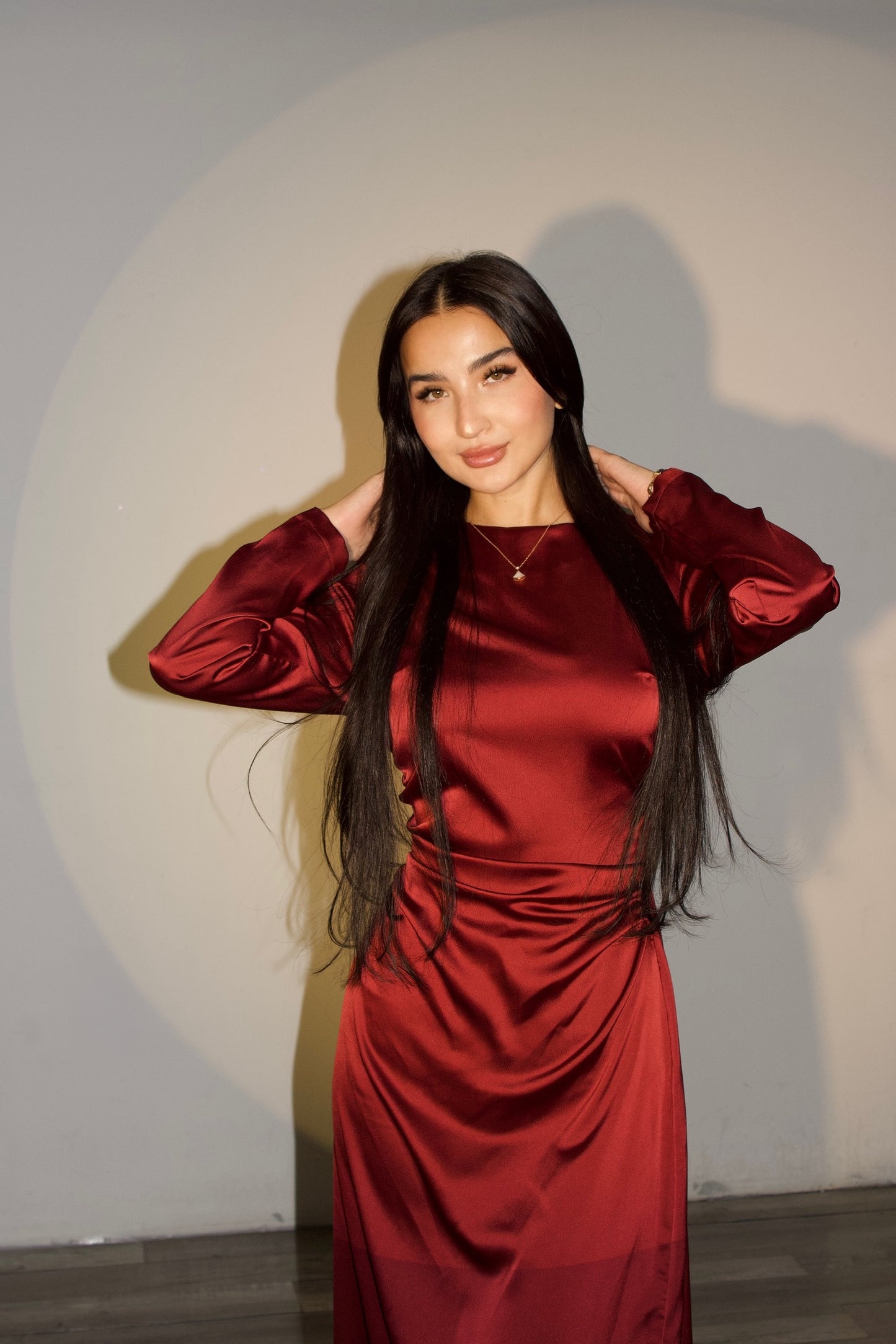 Amira Satin Dress - Maroon
