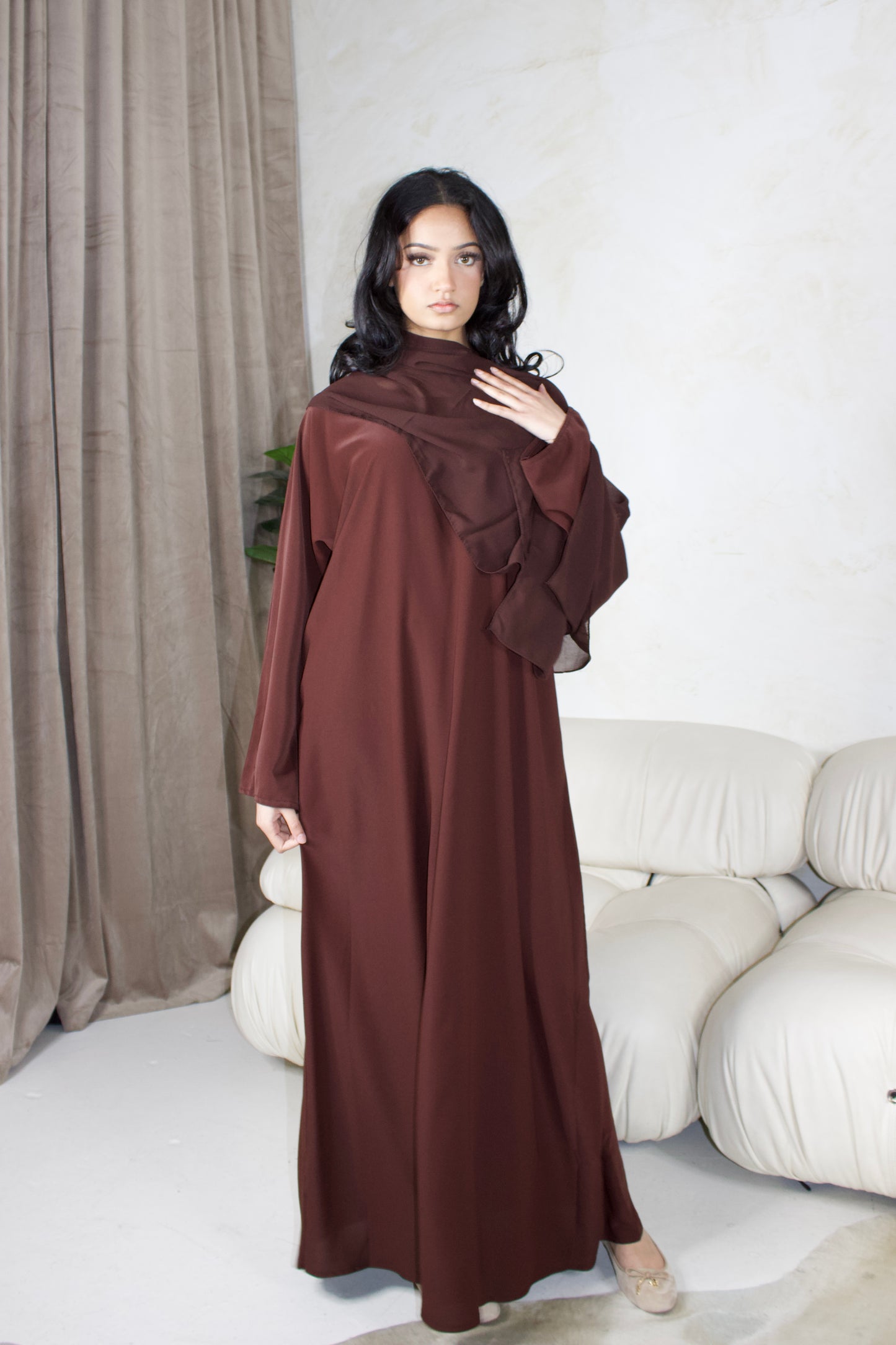 Jahara Abaya in reddish-brown