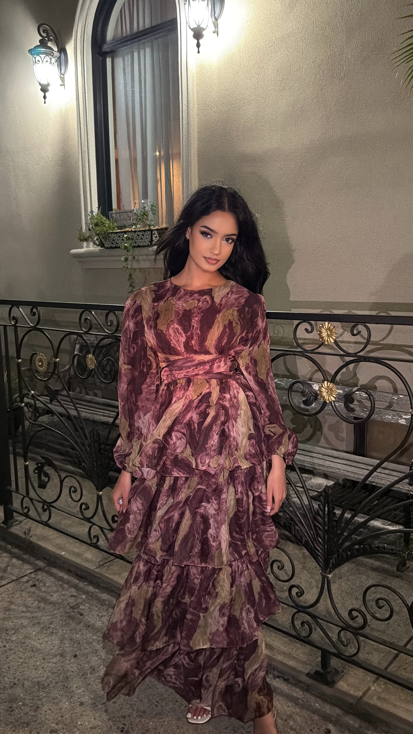 Elara Dress - Plum Marble
