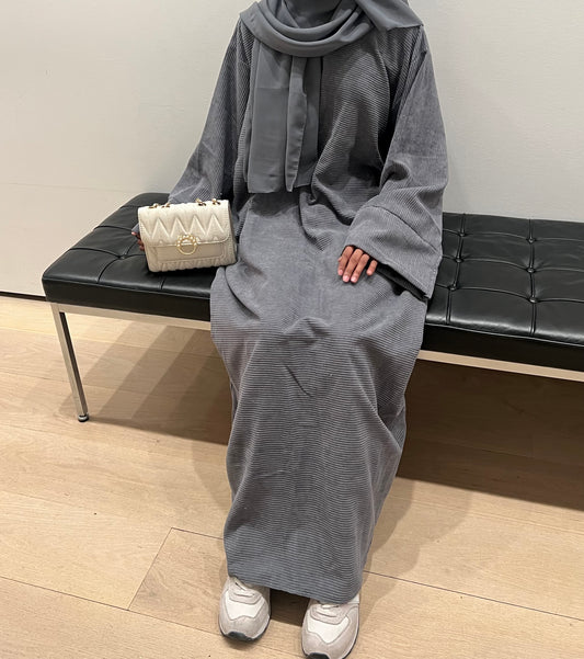 Gray Closed Corduroy Abaya