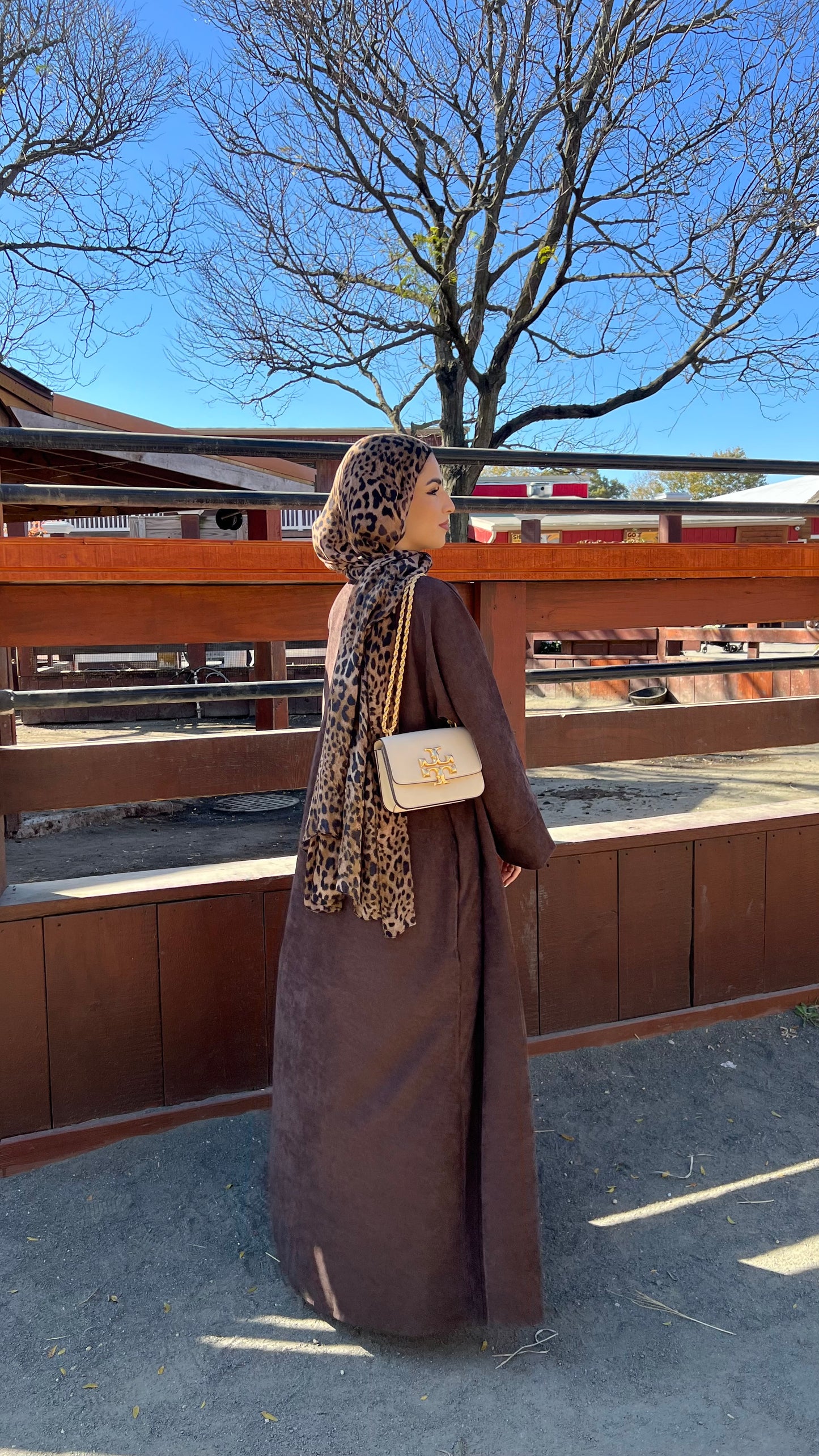Brown Open Corduroy Abaya