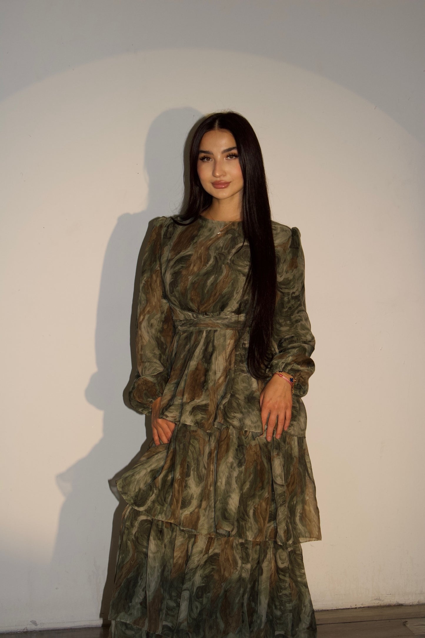 Elara Dress- Olive Marble