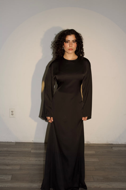 Amelia Satin Dress – Black