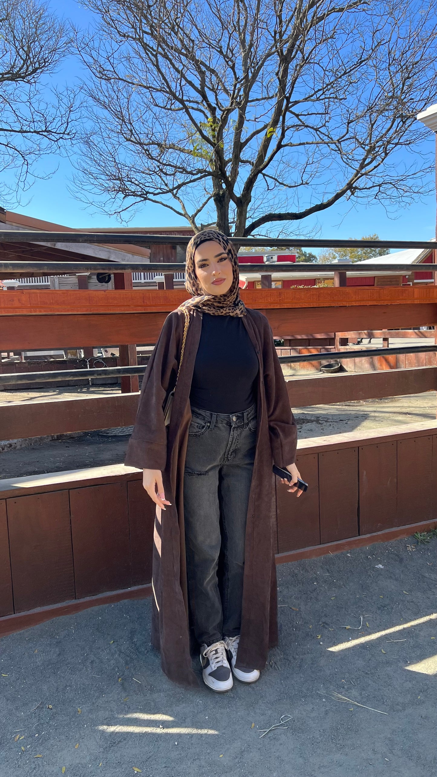 Brown Open Corduroy Abaya