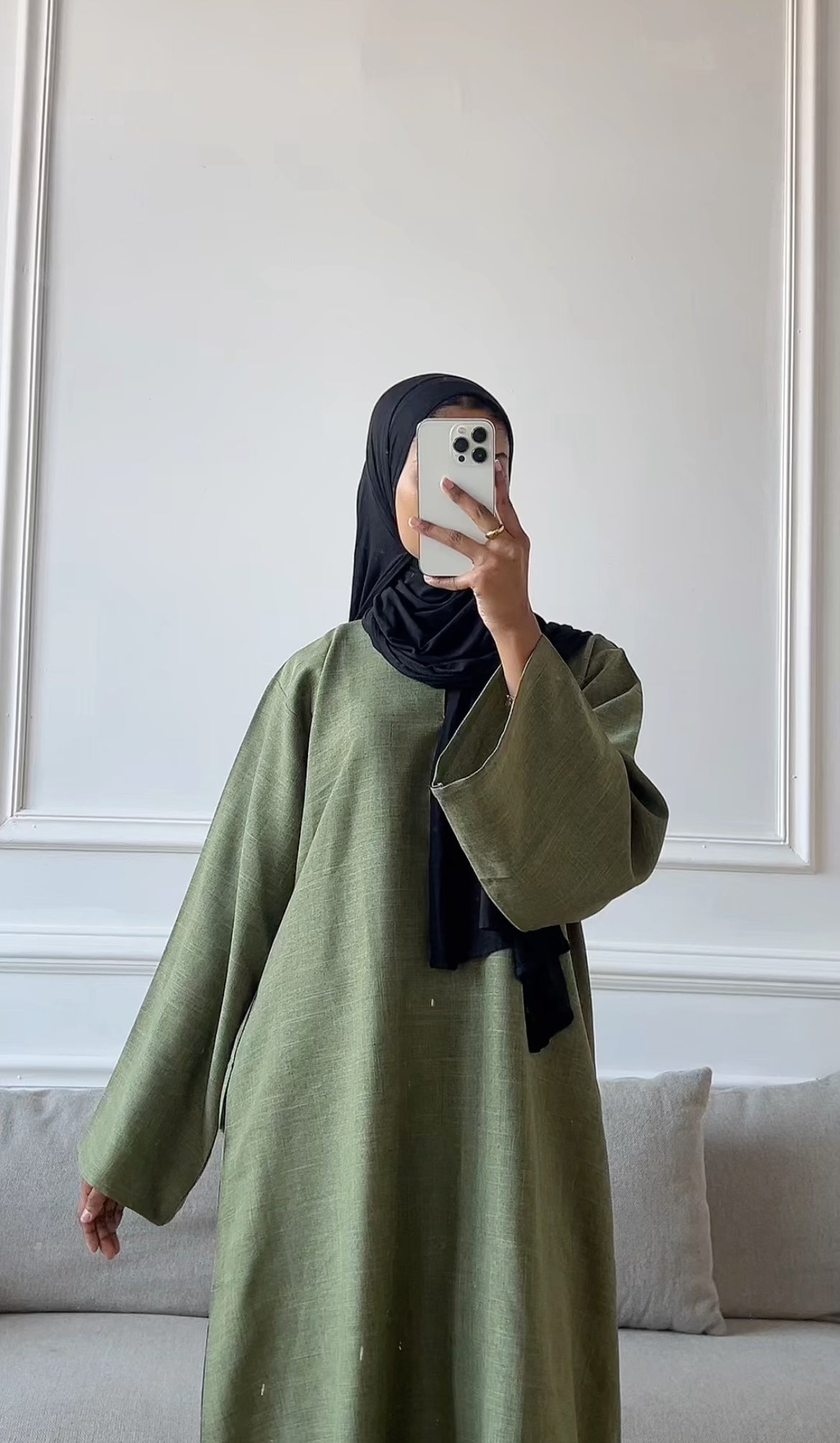 Lime Green Linen Closed Abaya