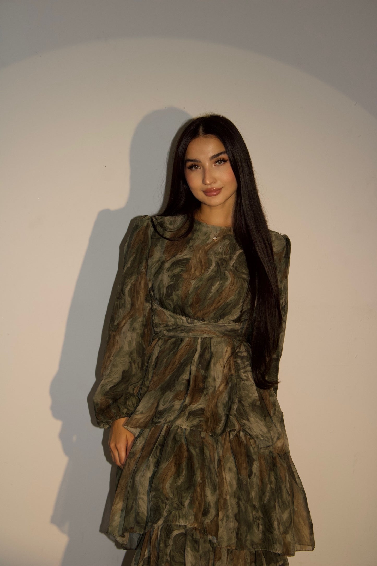 Elara Dress- Olive Marble