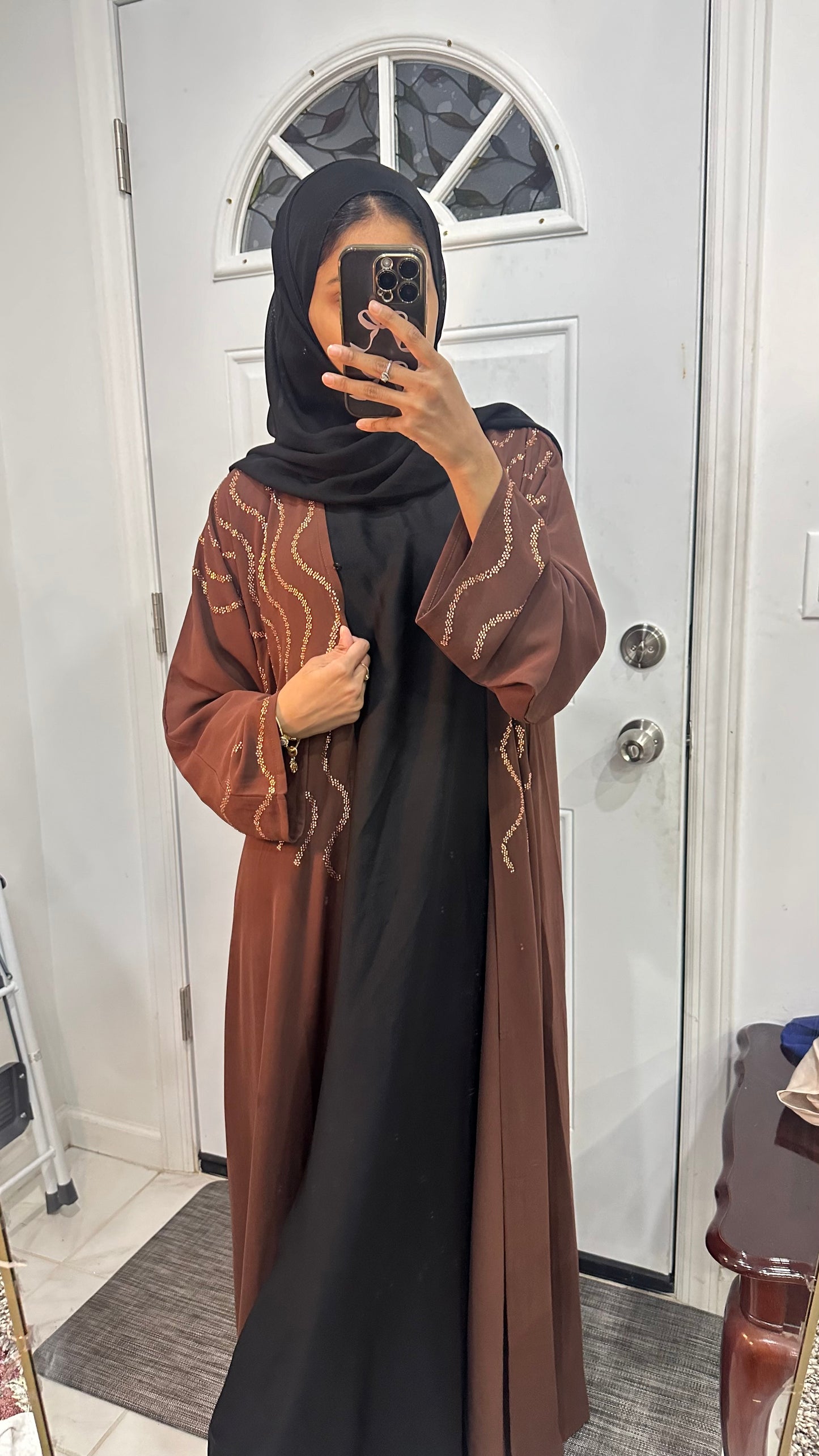 $35 brown with work abaya