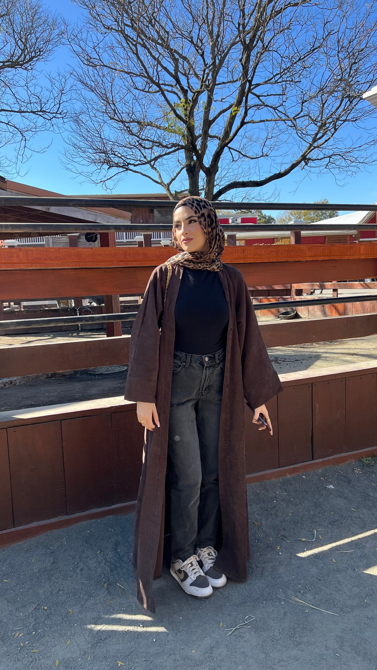 Brown Open Corduroy Abaya