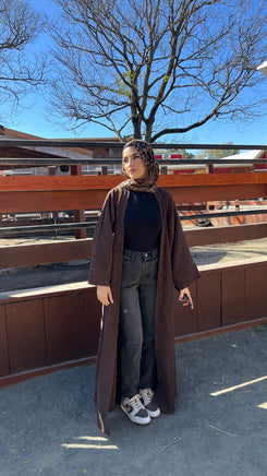 Brown Open Corduroy Abaya