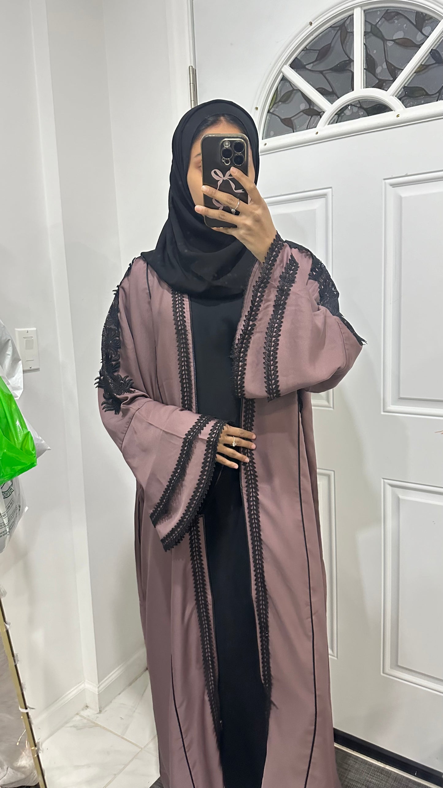 $35 zipper light purple color abaya