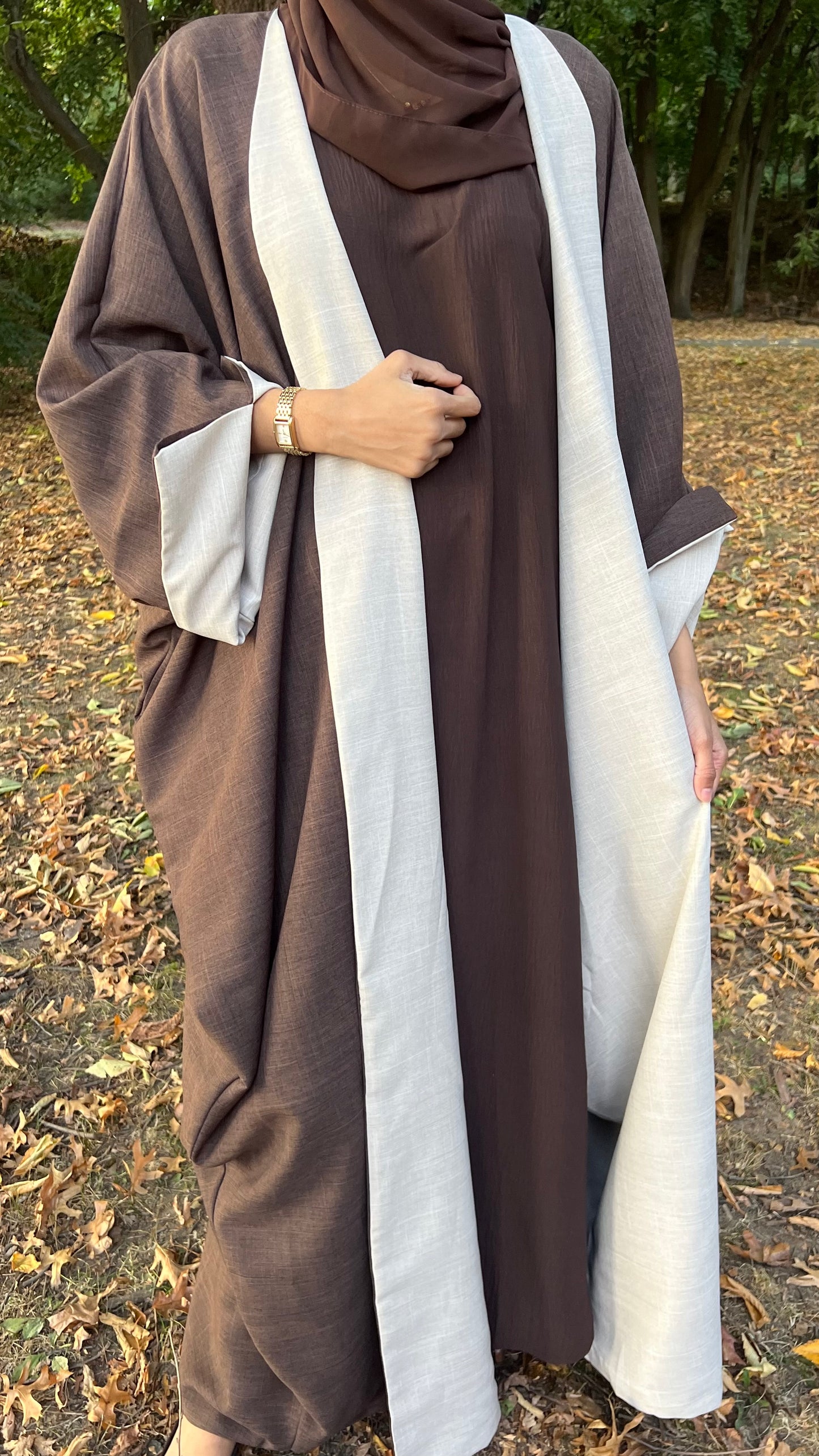 Brown Reversible Linen Abaya