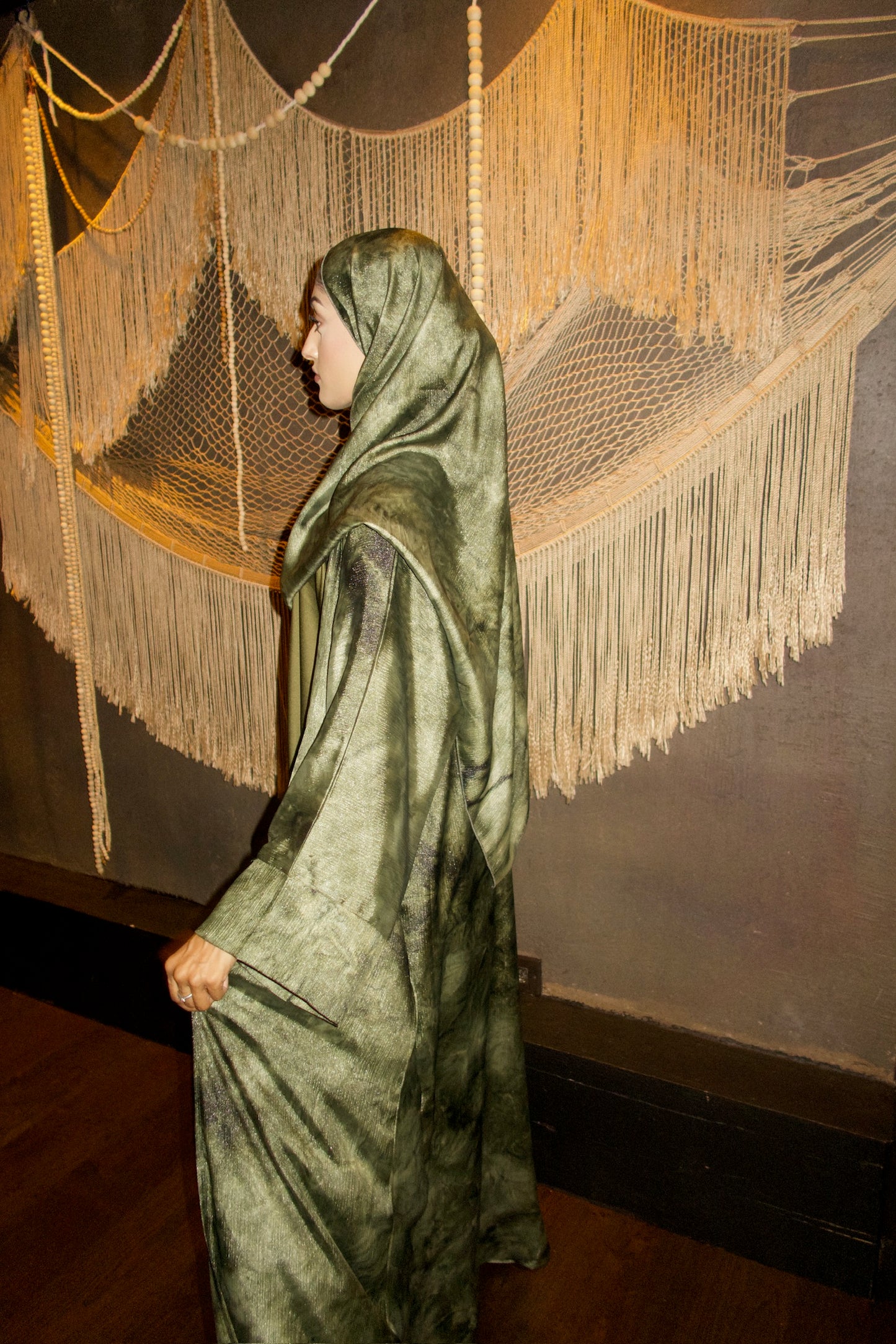 Olive Green Tie-Dye Abaya