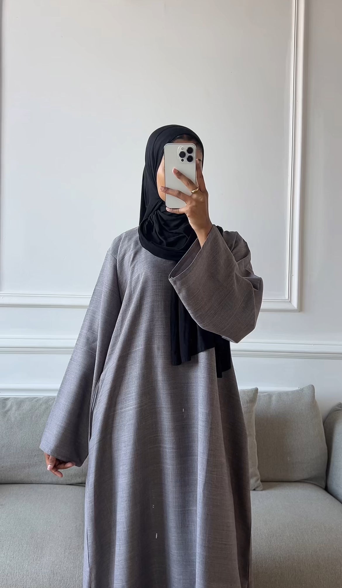 Gray Linen Closed Abaya