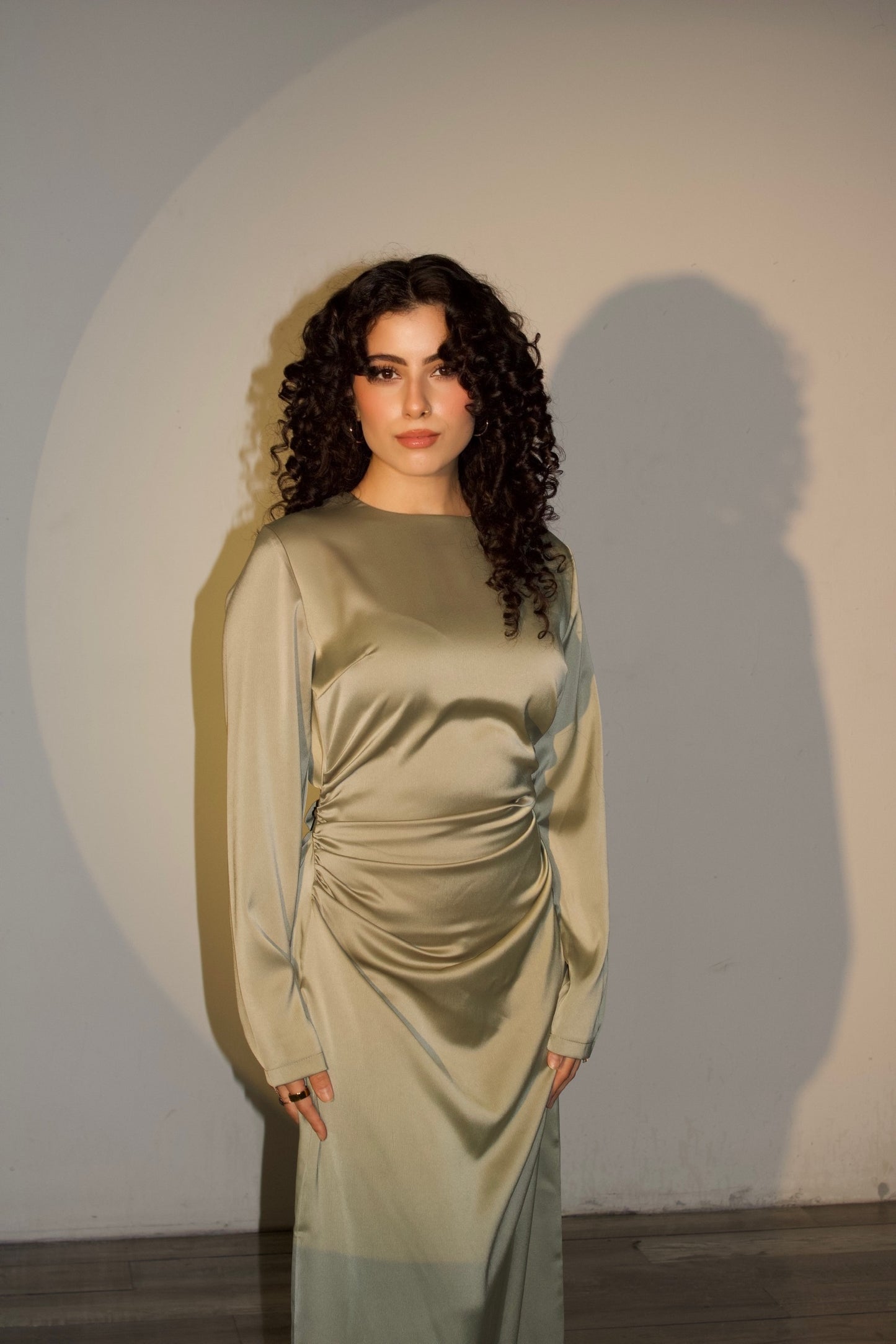 Amira Satin Dress – Sage Green