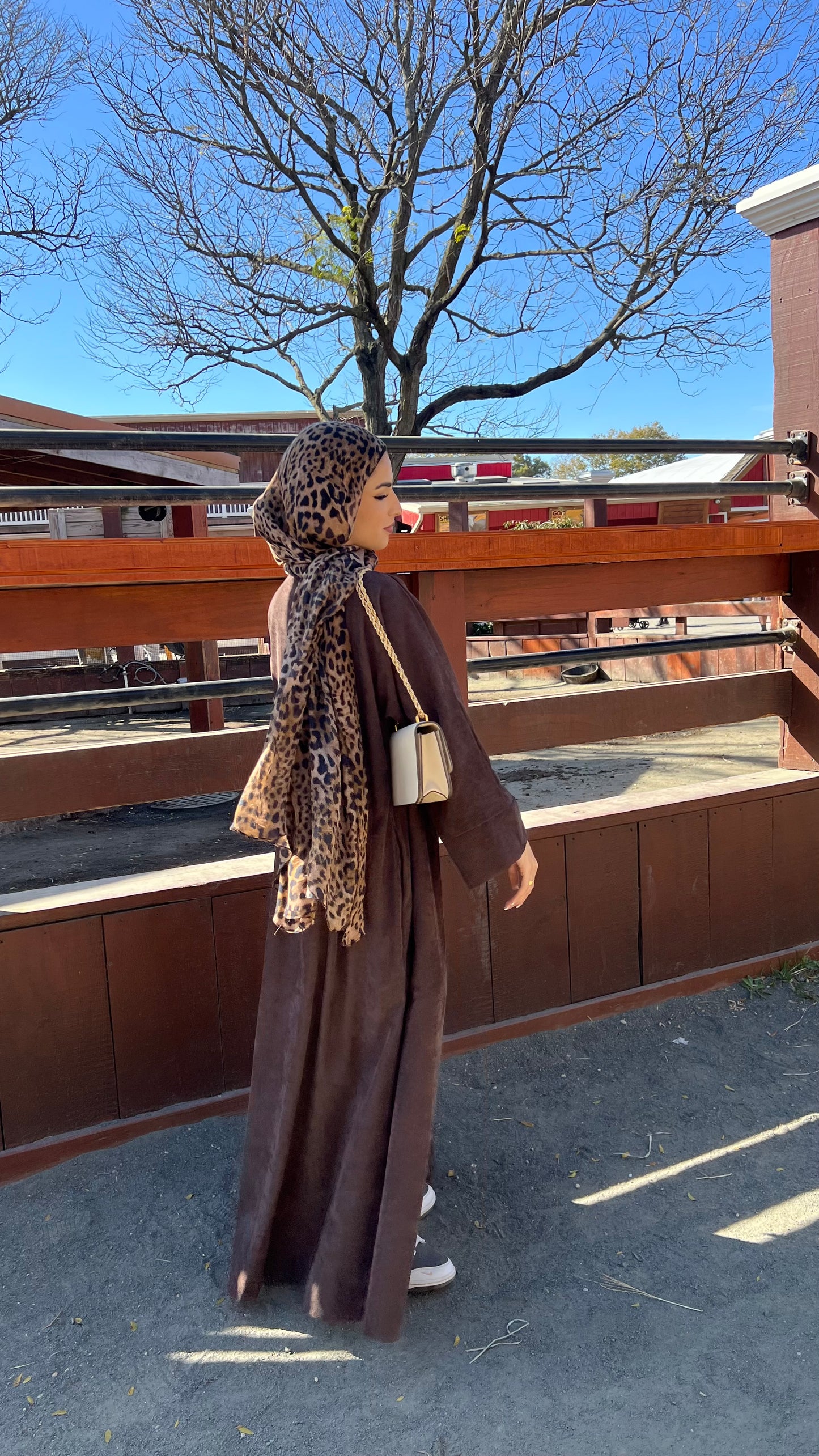 Brown Open Corduroy Abaya