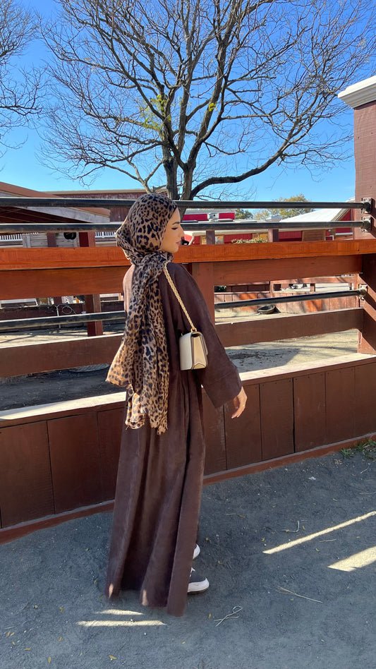 Brown Open Corduroy Abaya