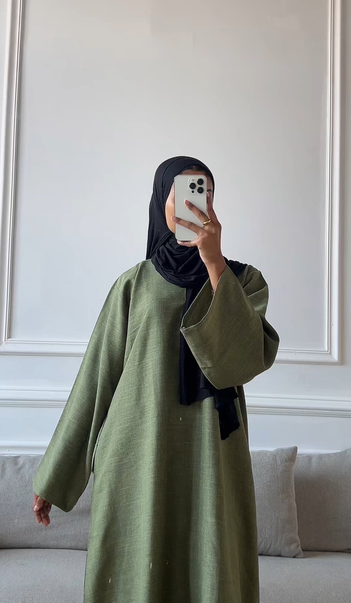 Forest Green Linen Closed Abaya