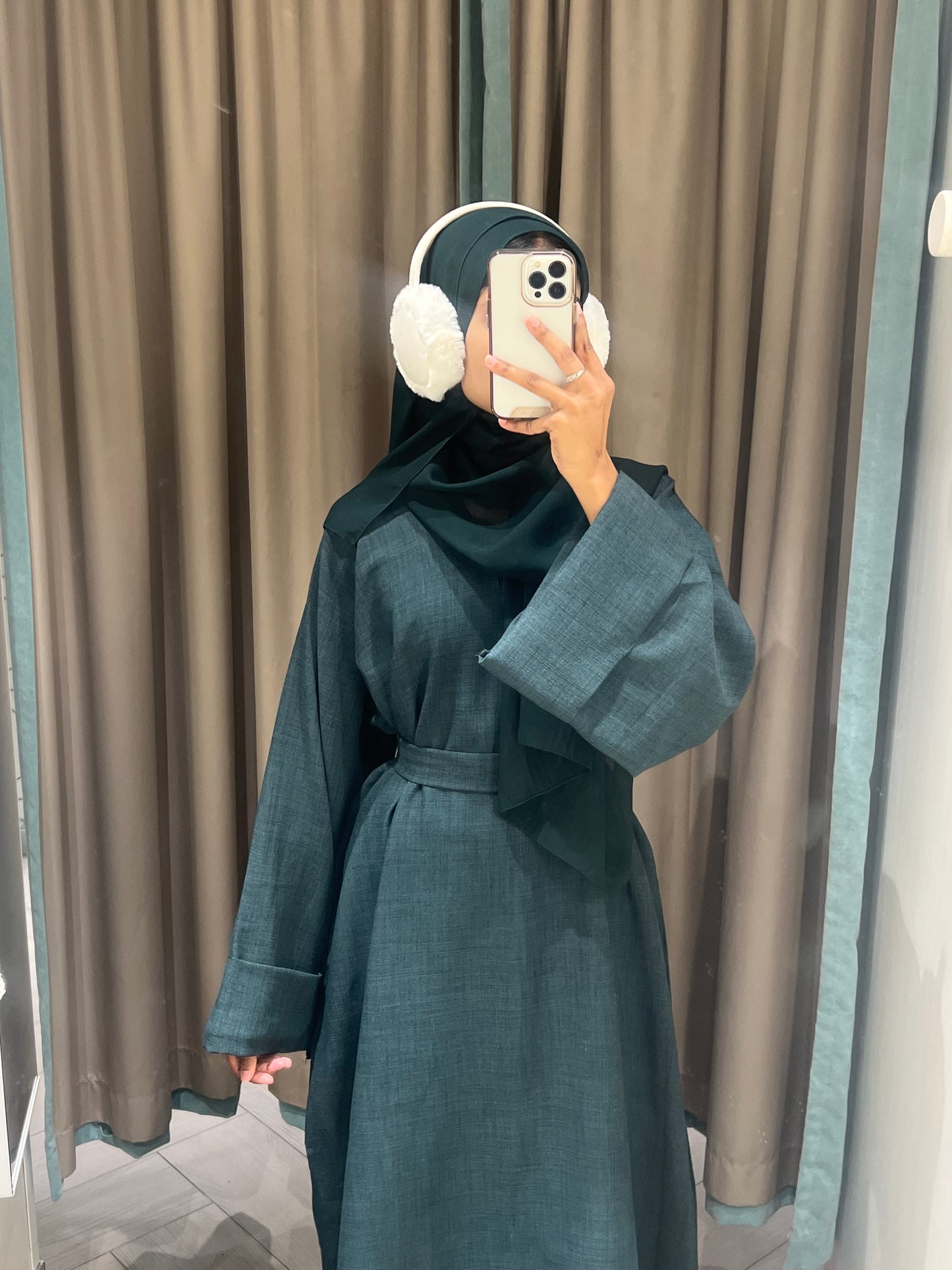 Emerald Green Closed Linen Abaya