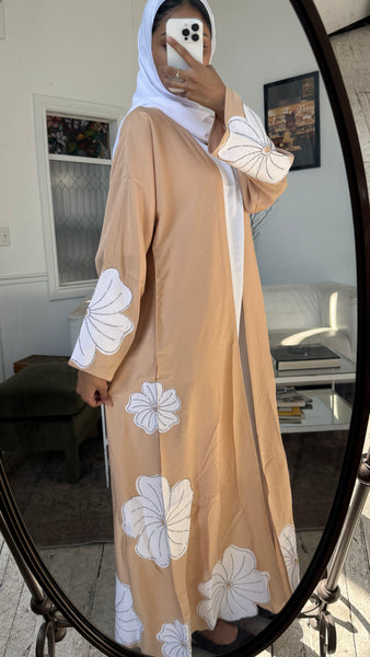 Beige flower abaya