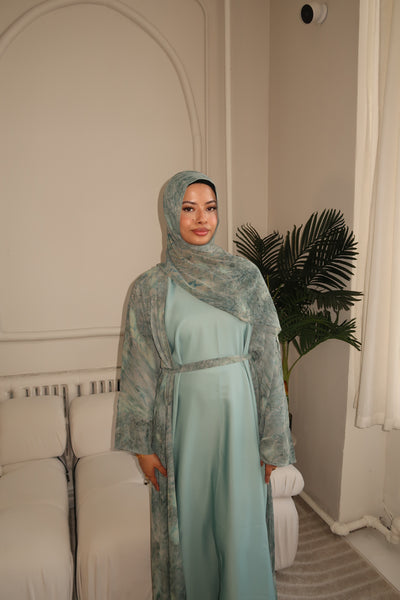 Aqua Blue Tie Dye Abaya