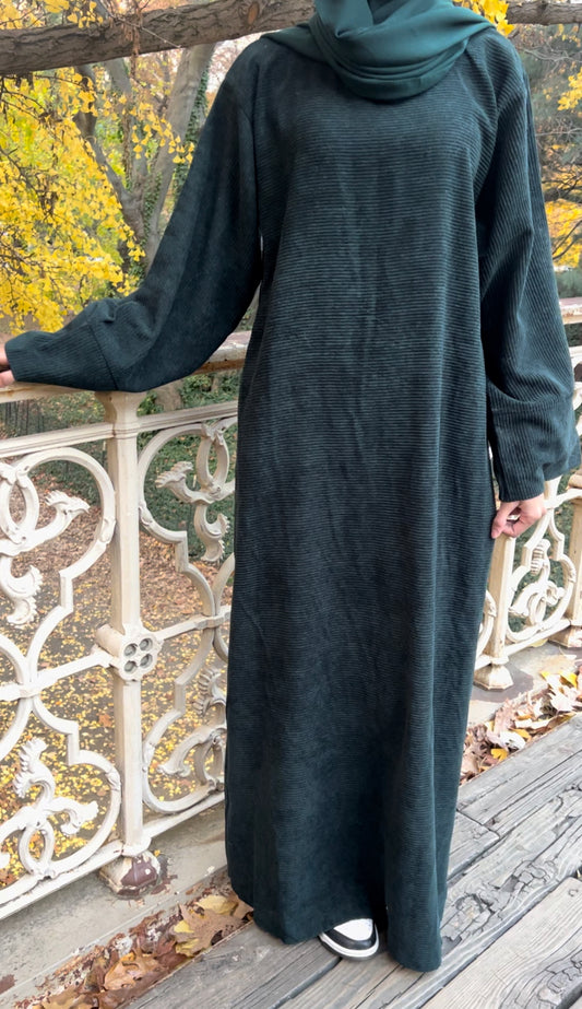 Emerald Green Closed Corduroy Abaya