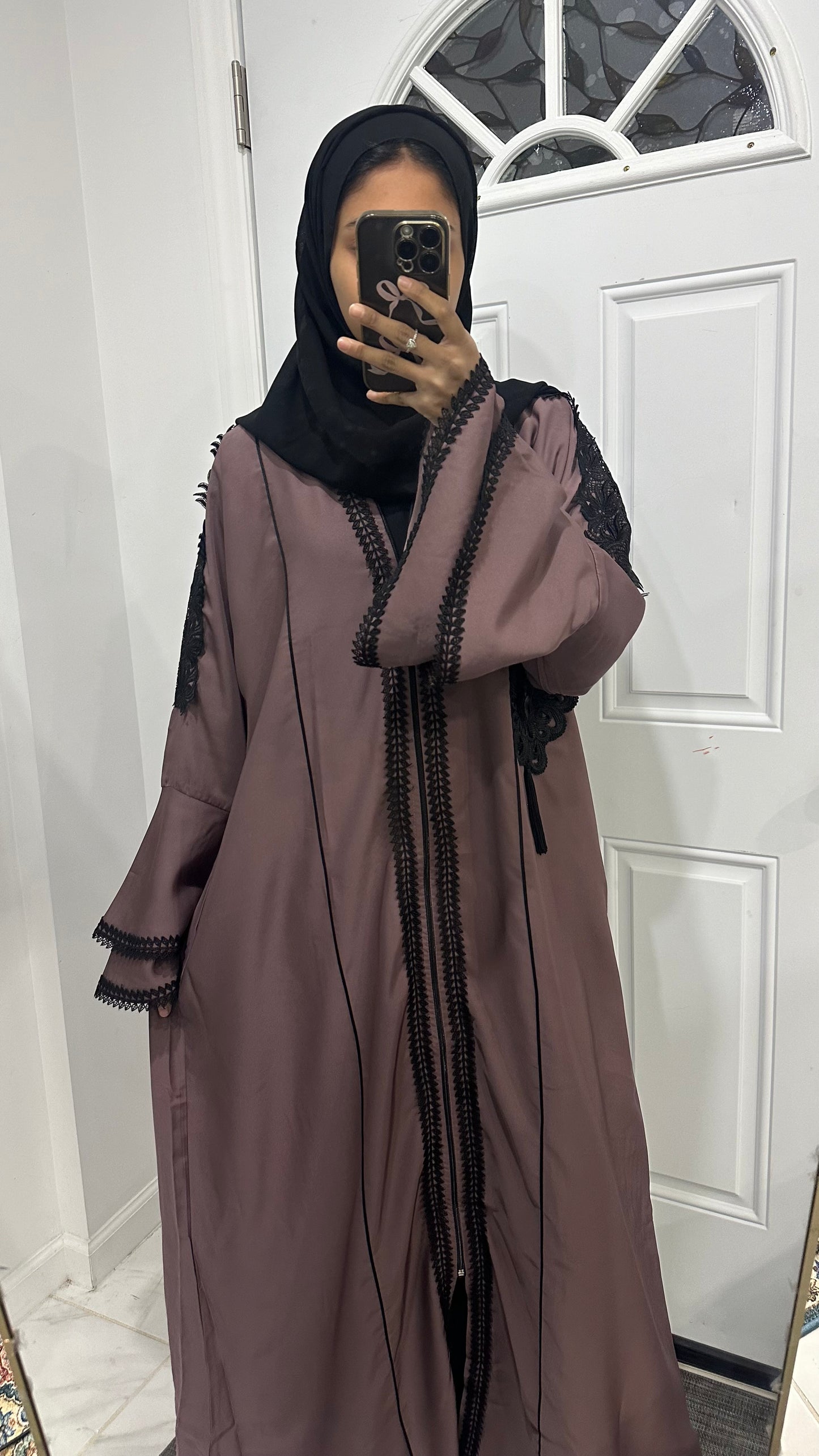 $35 zipper light purple color abaya