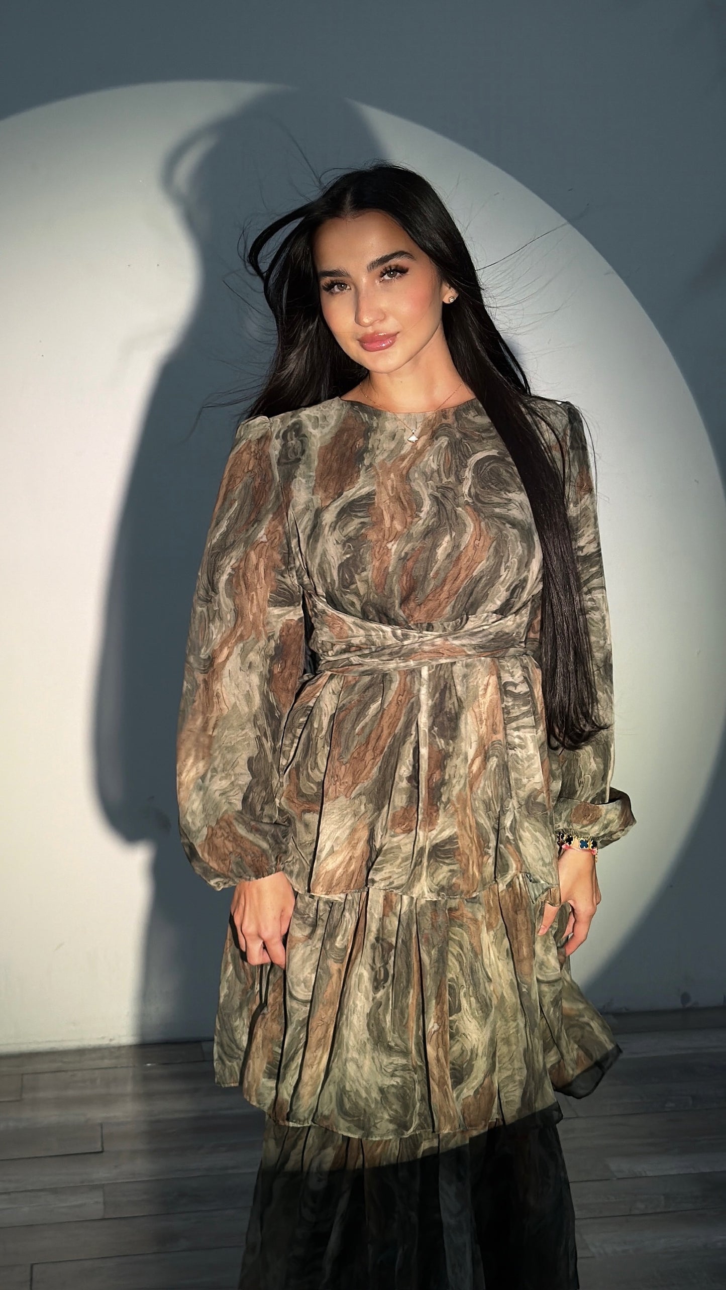Elara Dress- Olive Marble