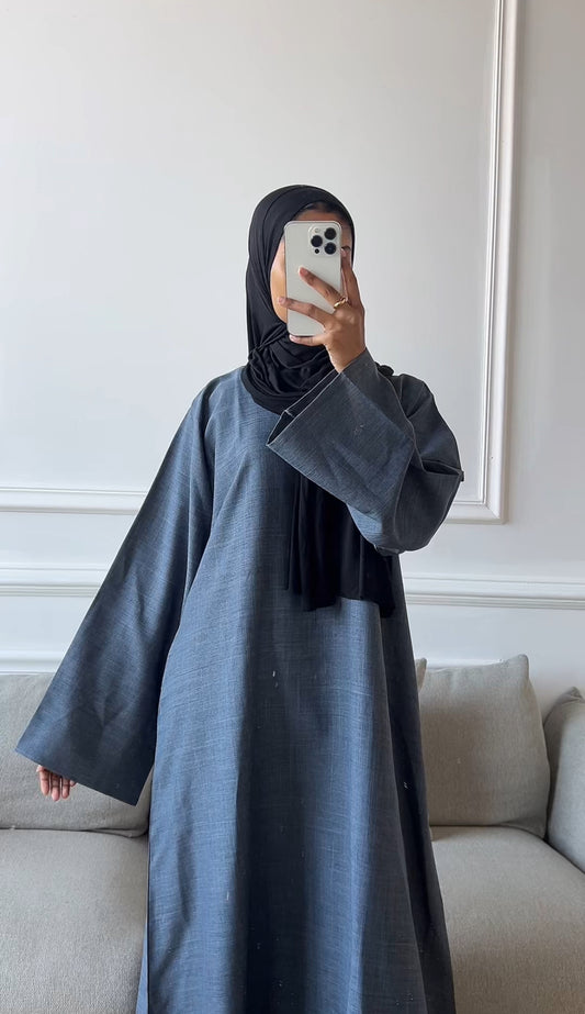 Navy Blue Linen Closed Abaya