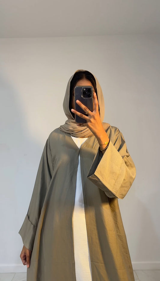 Beige Thin Linen Abaya