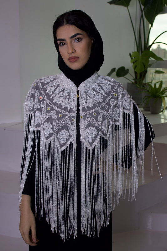 White Cape with Fringe Detailing