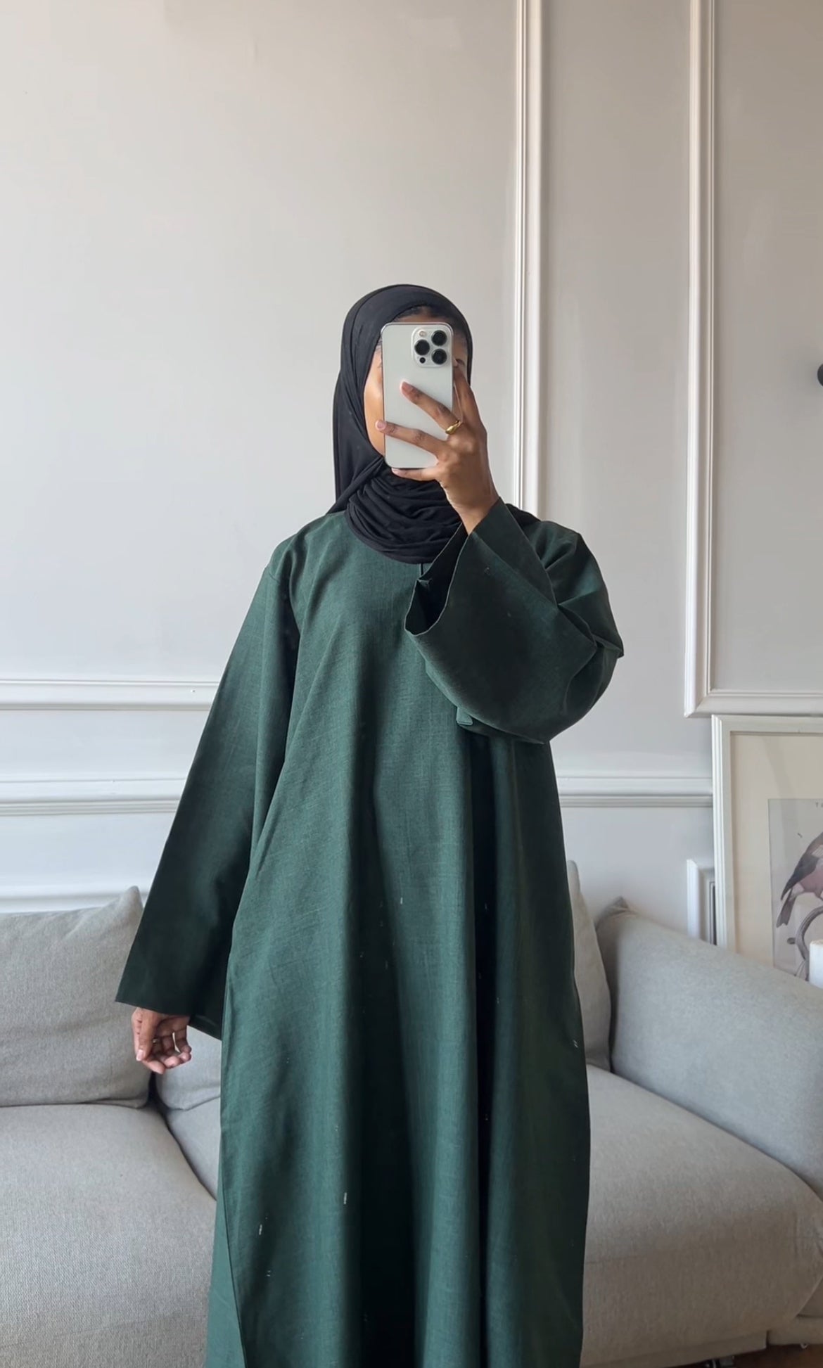 Emerald Green Linen Closed Abaya