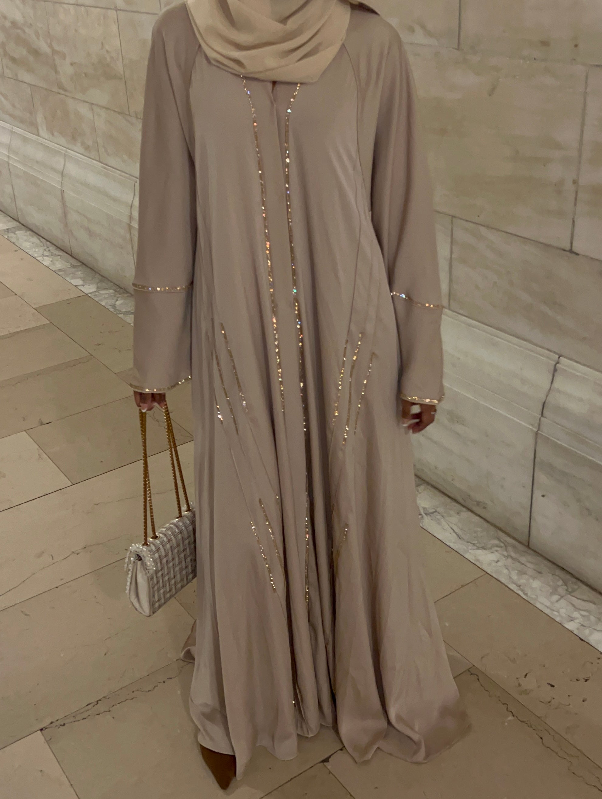 Clarity Glam Pret Embroidered Abaya Ash Valvet