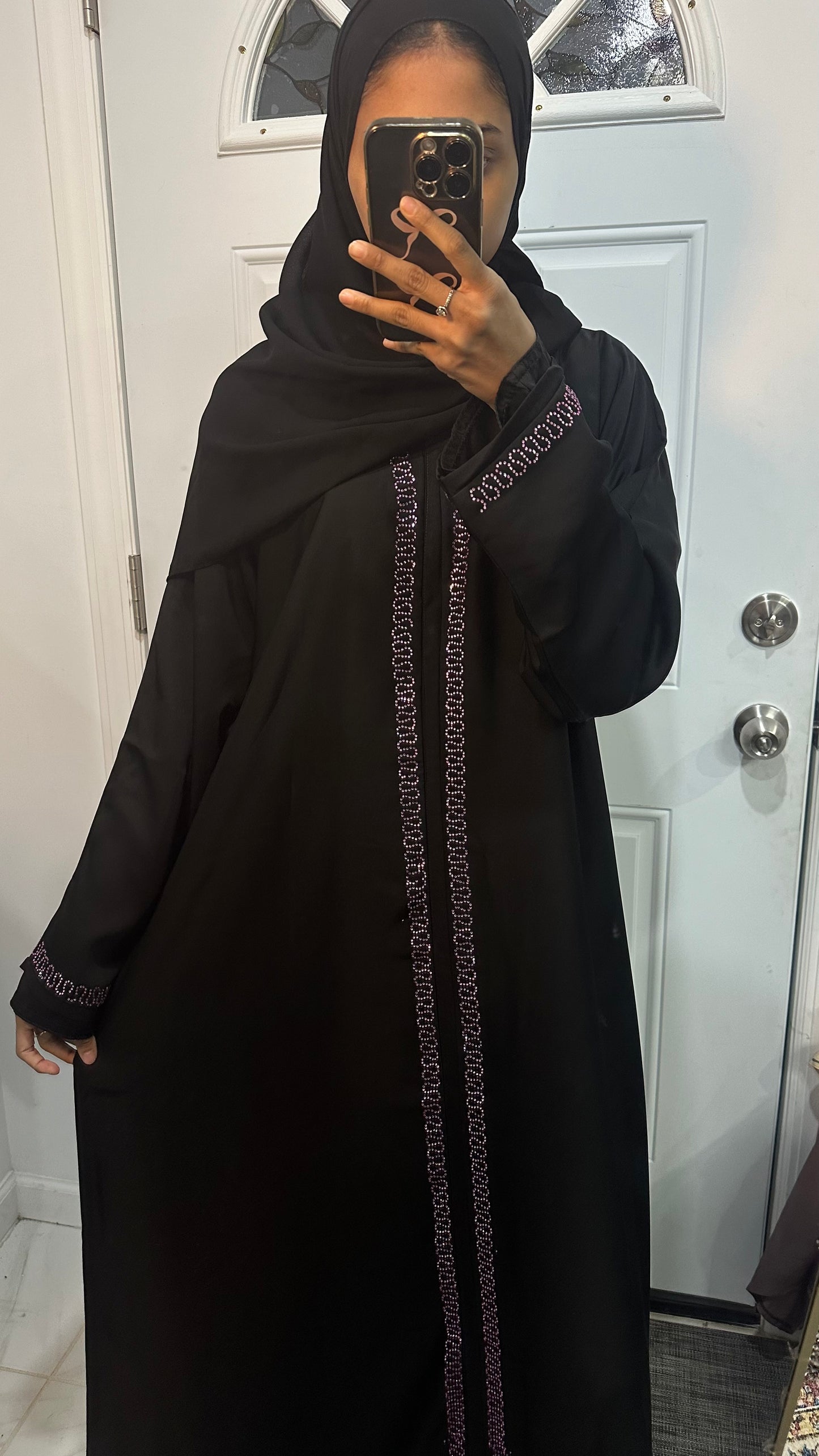 $35 pink work black abaya