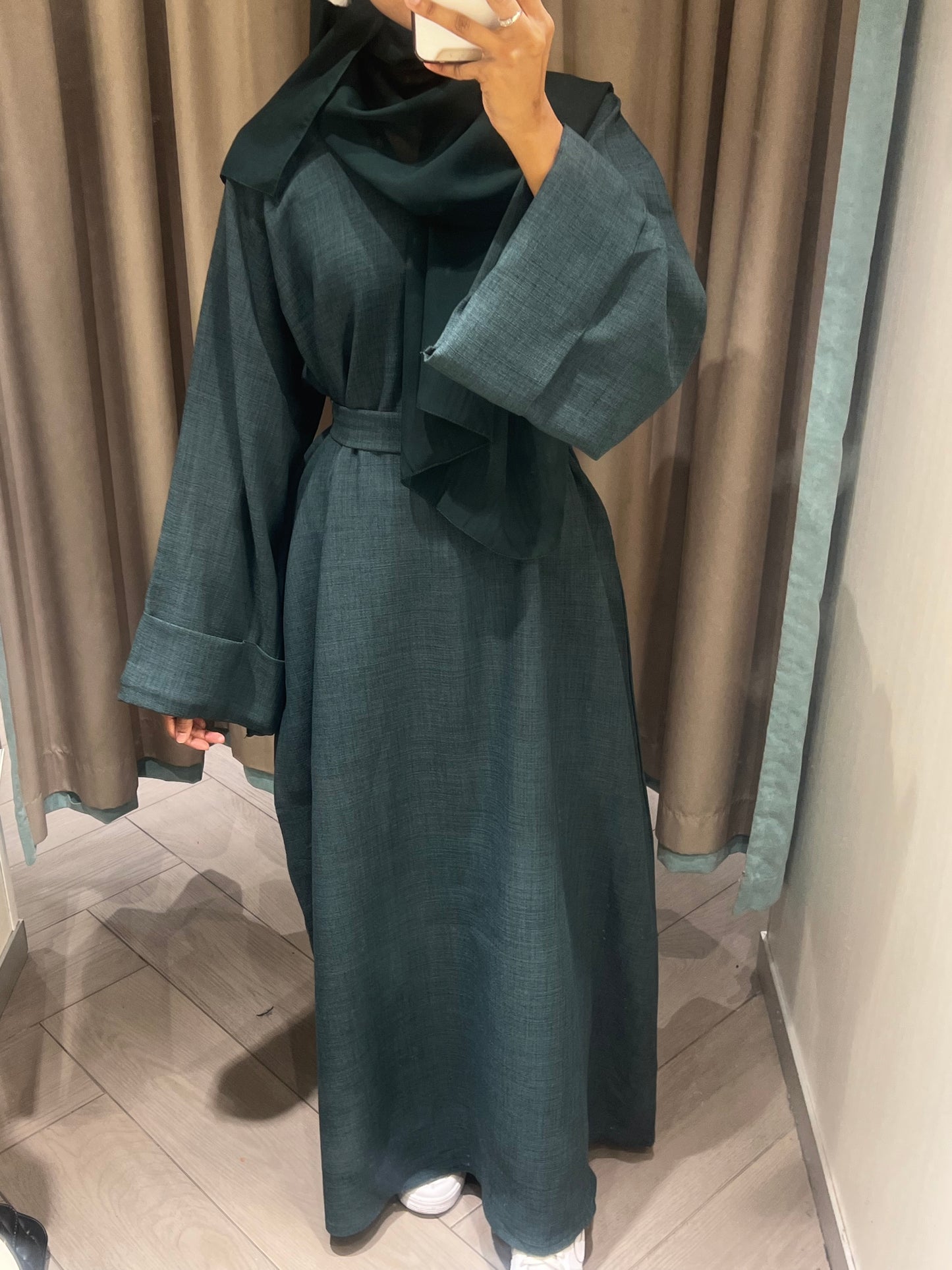 Emerald Green Closed Linen Abaya