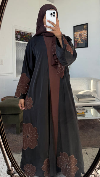 Brown flower abaya